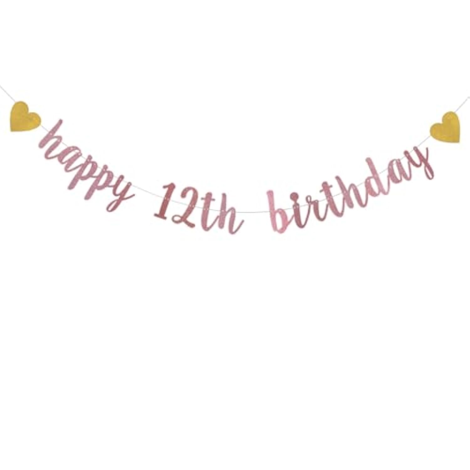 Xiaoluoly Rose Gold Glitter Banner,Pre-Strung,12Th Birthday Party Decorations Bunting Sign Backdrops,Happy 12Th Birthday