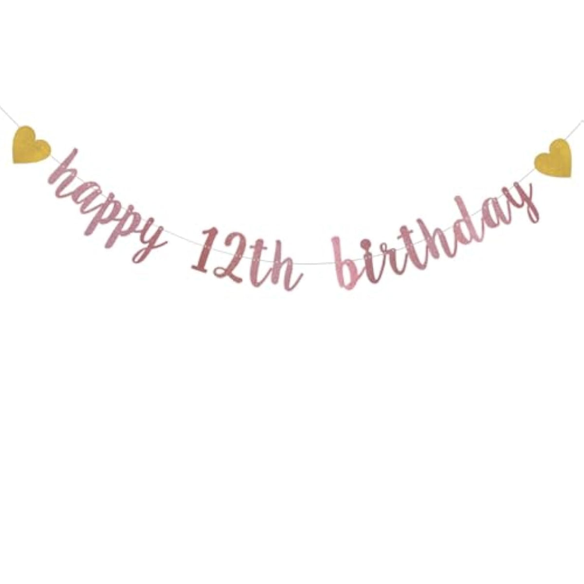 Xiaoluoly Rose Gold Glitter Banner,Pre-Strung,12Th Birthday Party Decorations Bunting Sign Backdrops,Happy 12Th Birthday