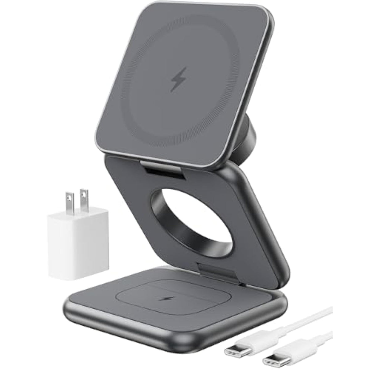 Foldable Magnetic Wireless Charger, X40 Aluminum Alloy 3 In 1 Charging Station For Apple, Fast Mag-Safe Charger Stand For Iphone 16 15 14 13 12 Series, 5W For Iwatch, Airpods 3/2/Pro, Gray