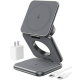 Foldable Magnetic Wireless Charger, X40 Aluminum Alloy 3 In 1 Charging Station For Apple, Fast Mag-Safe Charger Stand For Iphone 16 15 14 13 12 Series, 5W For Iwatch, Airpods 3/2/Pro, Gray
