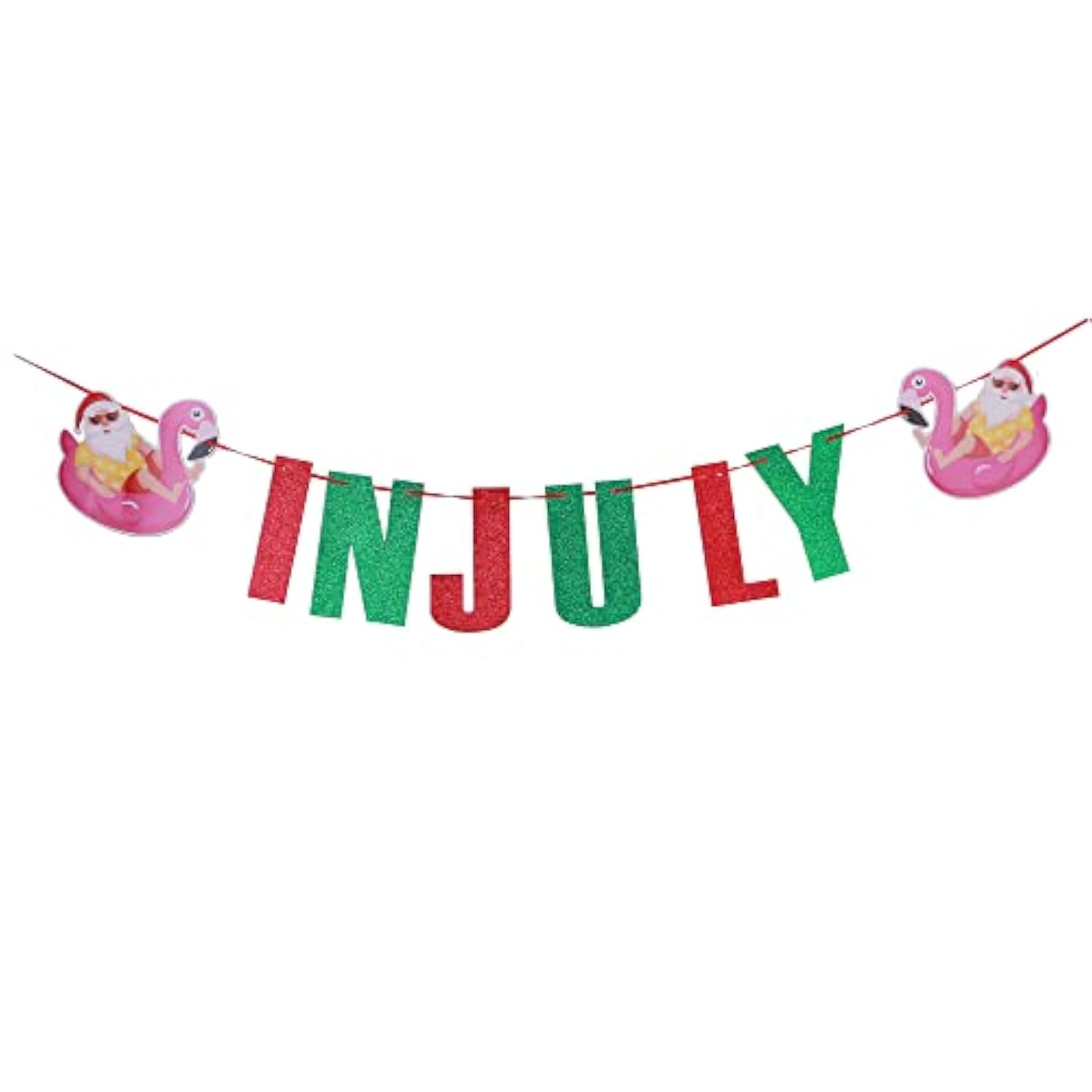 Christmas In July Banner Red Green Glitter Christmas In July Garland Photo Props Tropical Christmas Party Decorations Pre-Strung