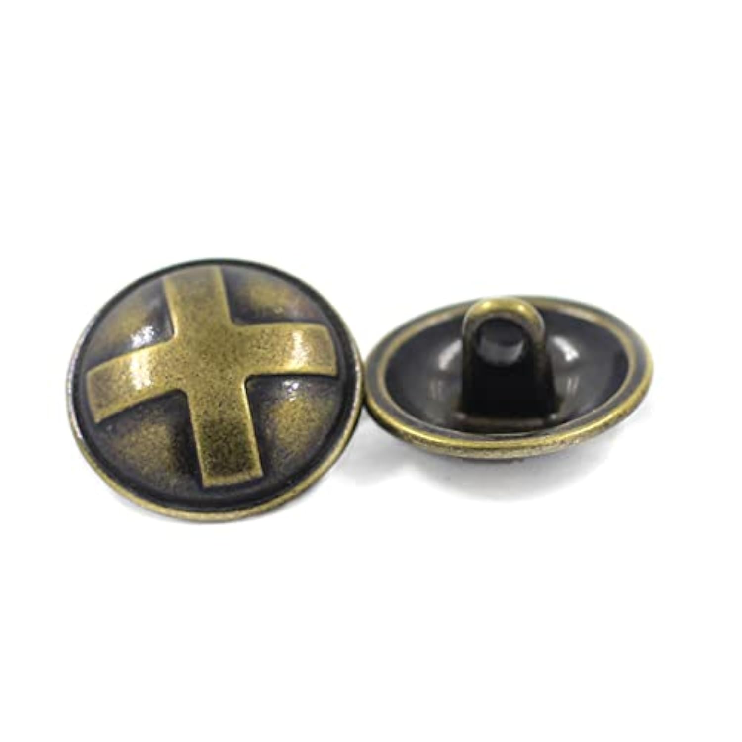 Cross Domed Antique Brass Metal Shank Buttons. Blazer Button Set. 3 Pc
