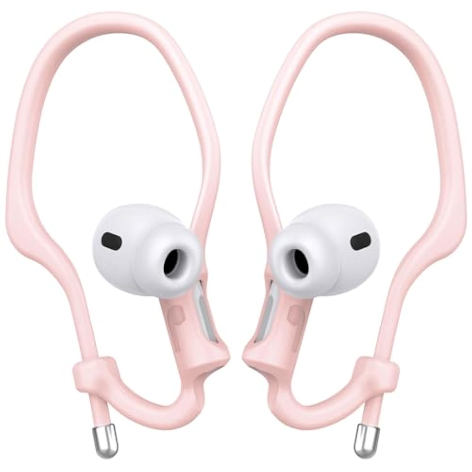 [2 Pairs] Ear Hooks For Airpods Pro 2, 1 & Airpods 4, 3, 2, 1, [Adjustable] Ergonomic Design Anti Slip, Comfortable Fit Silicone Clip For Running Sports [Added Velvet Storage Pouch] – Pink
