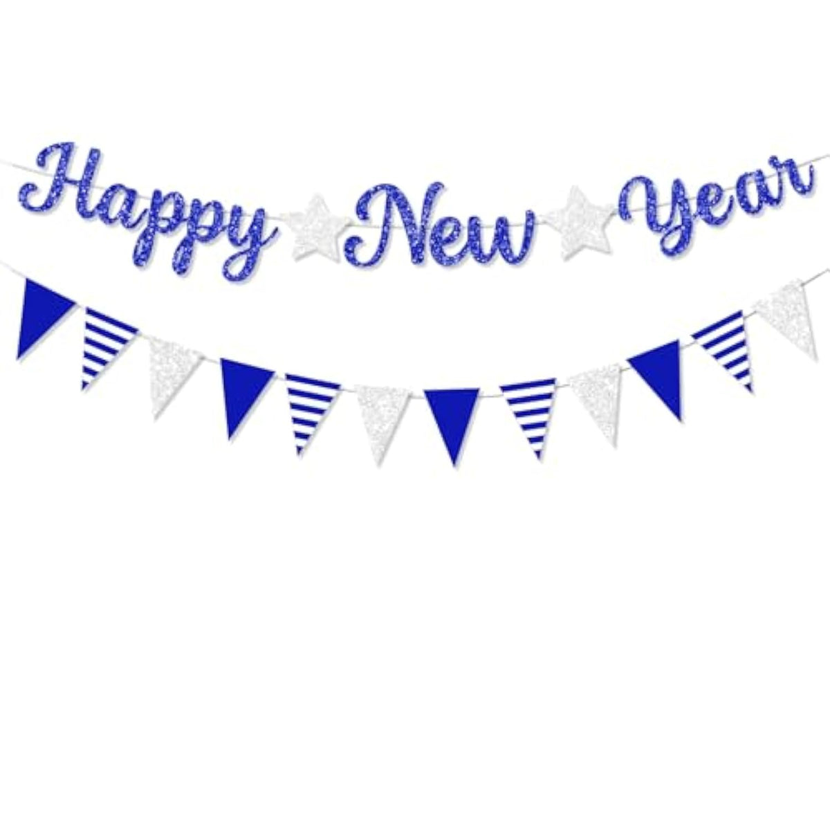 Pre-Strung Blue Glitter Happy New Year 2026 Banner Party Decorations No DIY