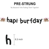 Happy Birthday Banner Pre-Strung Black Glitter Funny Hapi Burfday Birthday Decorations For Frog Lovers Bday Party Decor