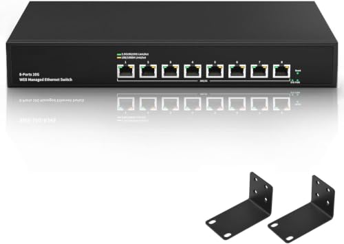 8 Port 10Gb Rj45 Web Managed Network Ethernet Switch 8 X 10G Base-T Port | Multi-Gig 10G-5G-2.5G-1G | 19 Inch Rack Mount | Built-In Fan | 160G Bandwidth | 10Gbps For 10G Nas, Pc, Wifi7 Router
