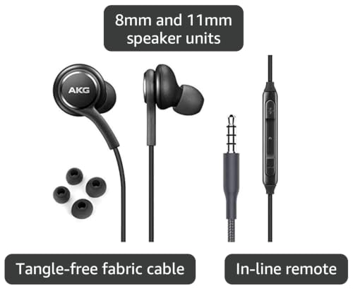 OEM Earbuds Stereo Headphones for  Galaxy S10 S10e Plus Cable - Designed by AKG - with Microphone and Volume Buttons (Black) - 2 Pack