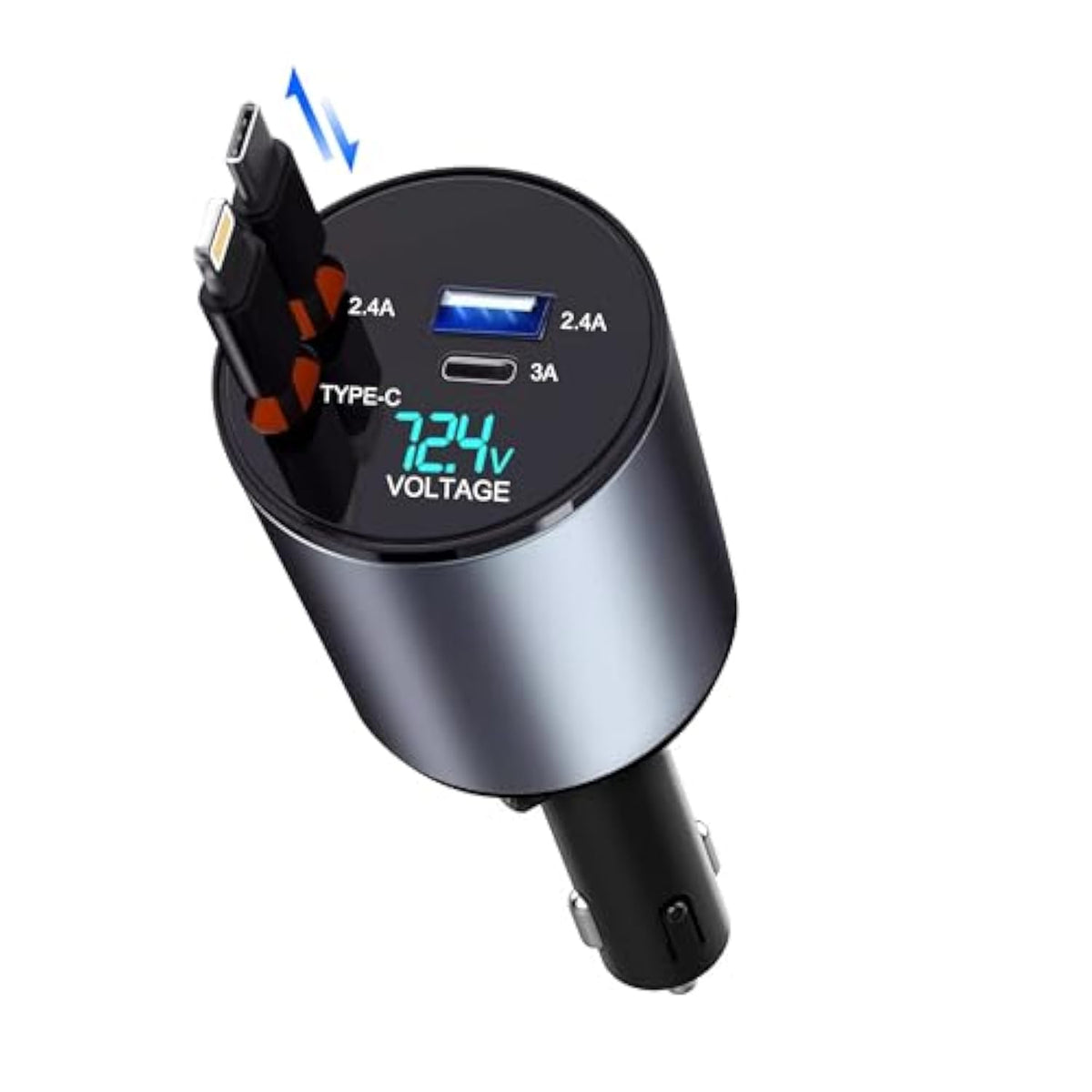 Retractable Car Charger 4 In 1 Fast Charge Usb C Car Charger Adapter With Retractable Cord Cable 100W, Car Phone Charger For Iphone 15 Pro Max Plus 14 13 12