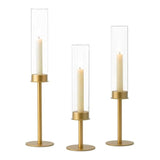 Gold Candle Holders Hurricane Candlestick Holders, 3Pcs Brass Candle Stick Candle Holder Candelabra, Taper Candle Holders With Glass Candle Cover For Wedding Table Centerpiece Christmas Decor