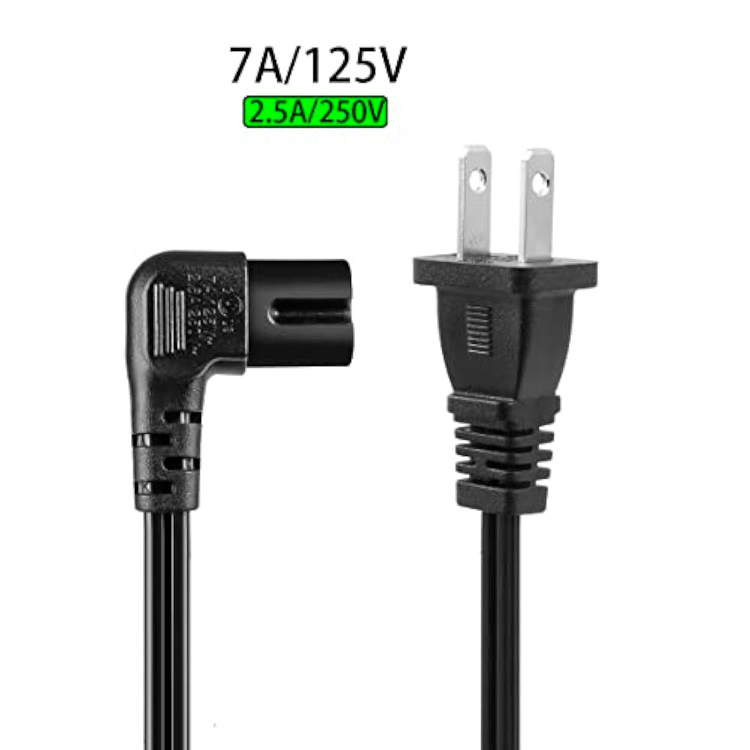 Universal 2 Prong Power Cord 1 Feet - Nema 1-15P To Iec320 C7 Figure 8 Shotgun Connector Ac Power Supply Cable Wire Socket Plug Jack Right Angle Replacement Black (1Ft)