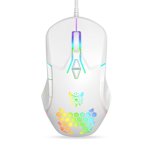 Wired Usb Mouse, Computer Mouse With Rgb Lighting, 4 Adjustable Dpi, Ergonomic Optical Office Mouse, 7 Buttons Corded Mice For Window/Pc/Laptop/Desktop/Mac/Chromebook, White