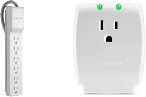6 Outlet Commercial Surge Protector 1 Outlet Wall Tap Adapter 1080J White