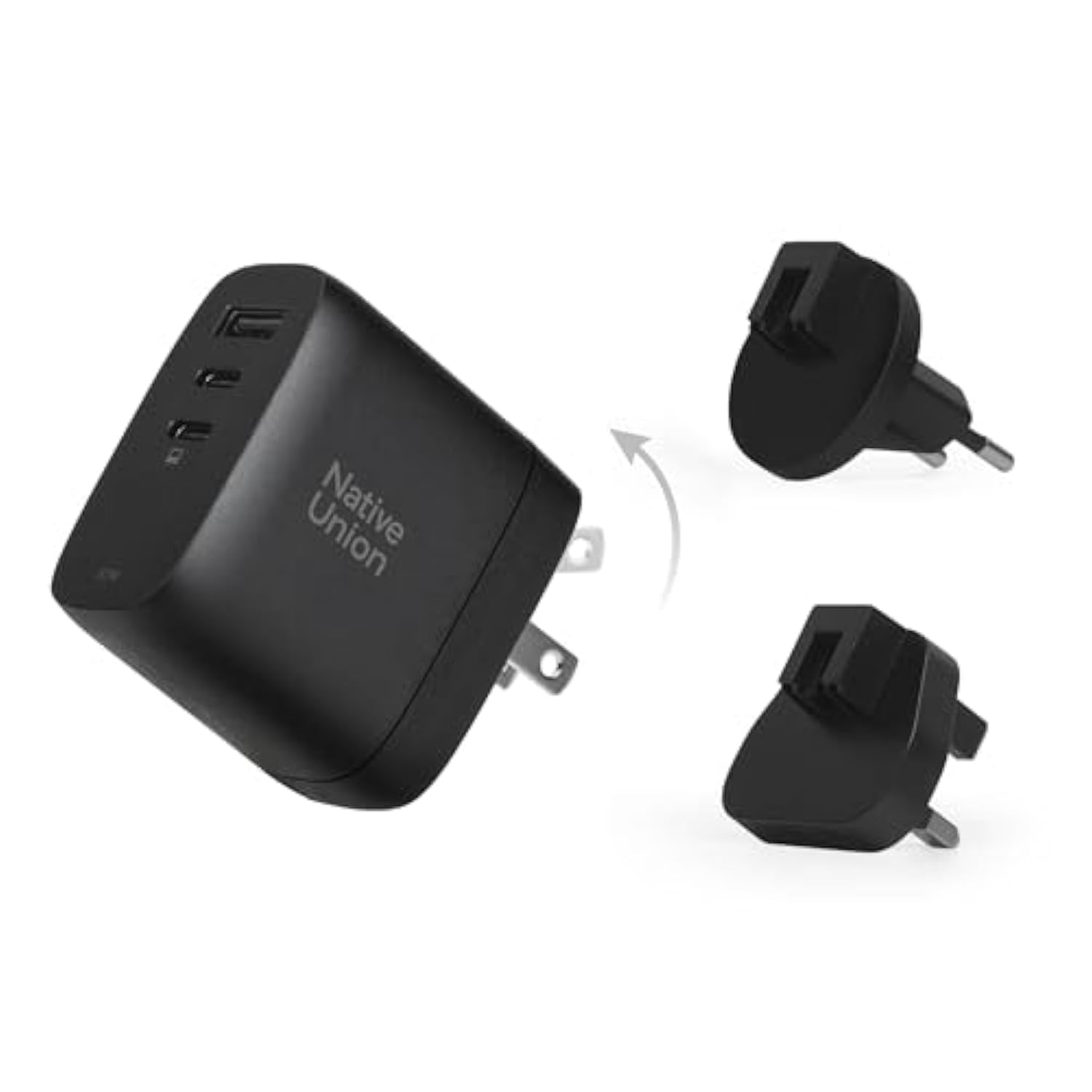 Native Union Fast GaN Charger PD67W – Ultra-Compact Three-Port Power Delivery Enabled USB-C & USB-A Travel Charger – Up to 67W – MacBook Pro, iPads, iPhones, Pixel, Galaxy & More (Black)