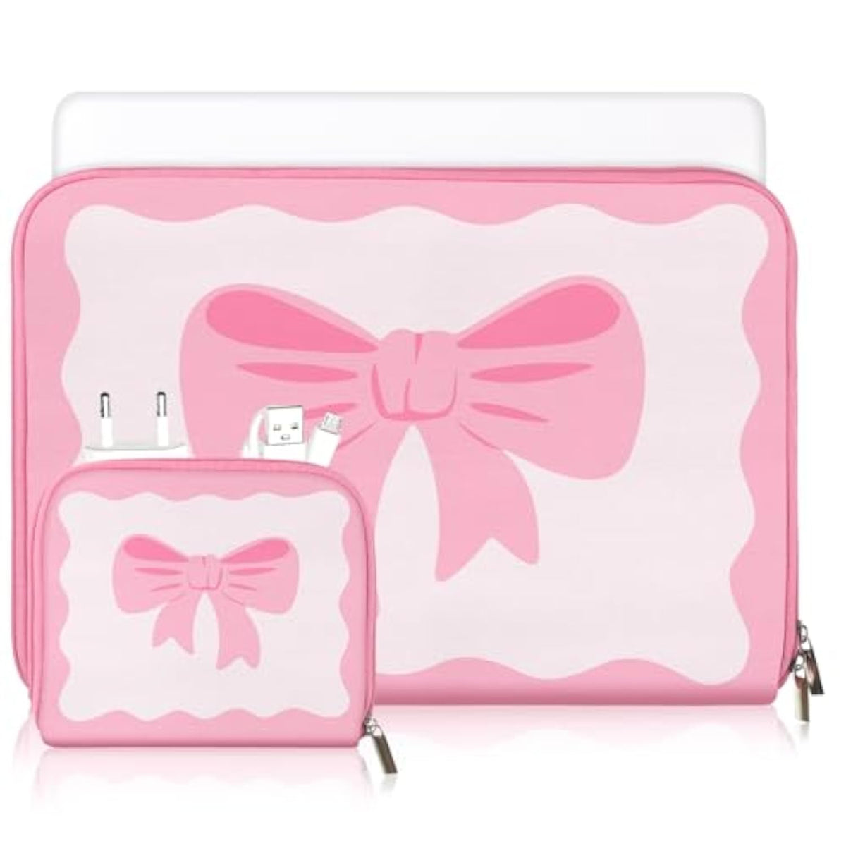 Pink Bow Laptop Case 13-13.3 Inch Cute Coquette Bow Laptop Sleeve Bag Kawaii Pad Notebook Cover Neoprene Computer Sleeve Bag With Small Case