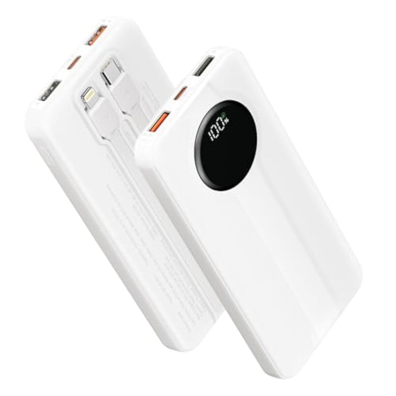 Power Bank, 10000Mah Portable Charger With Built In Cables Fast Charging 22.5W Usb-C In/Out Slim Travel Powerbank Battery Pack For Iphone 16 15 14 13 12 Samsung Galaxy S24 A15 Android Phone