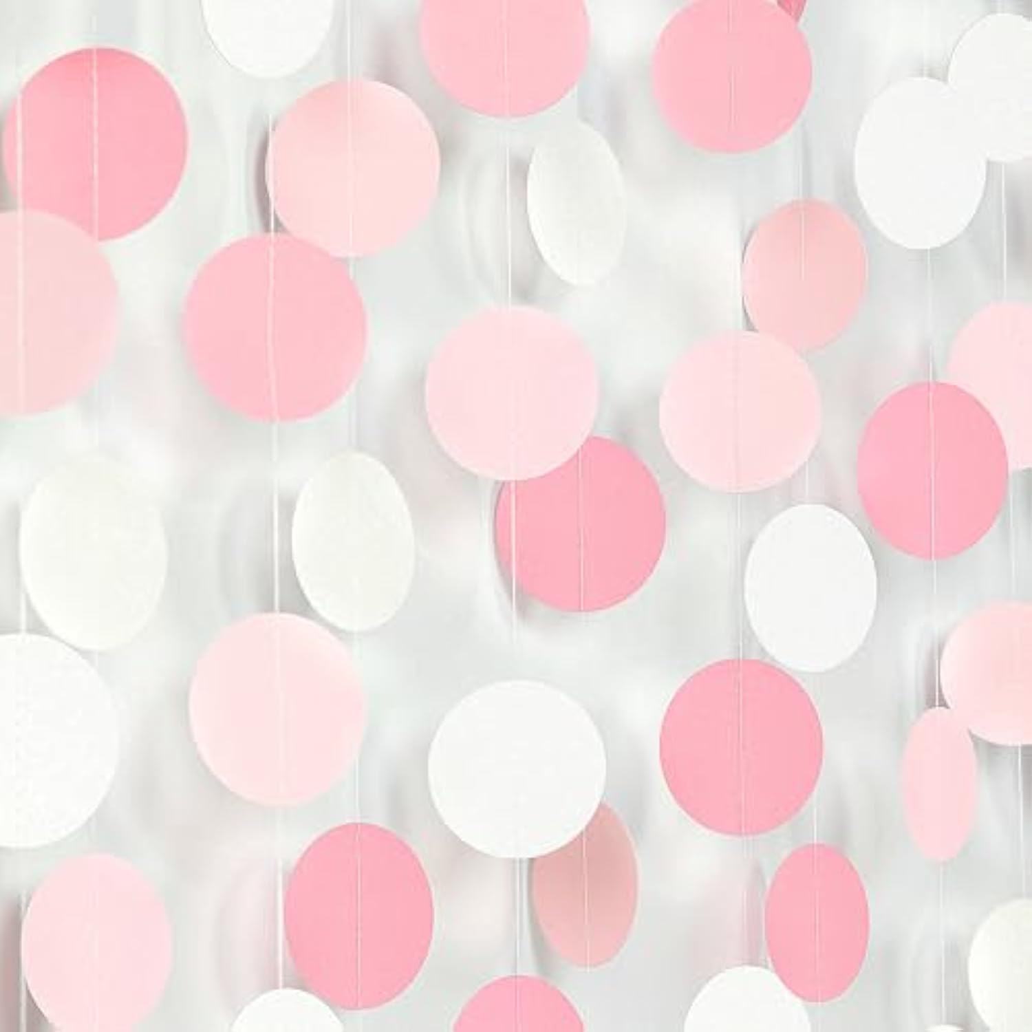 Light Pink & White Garland - 52Ft Blush Streamers for Birthday & Showers