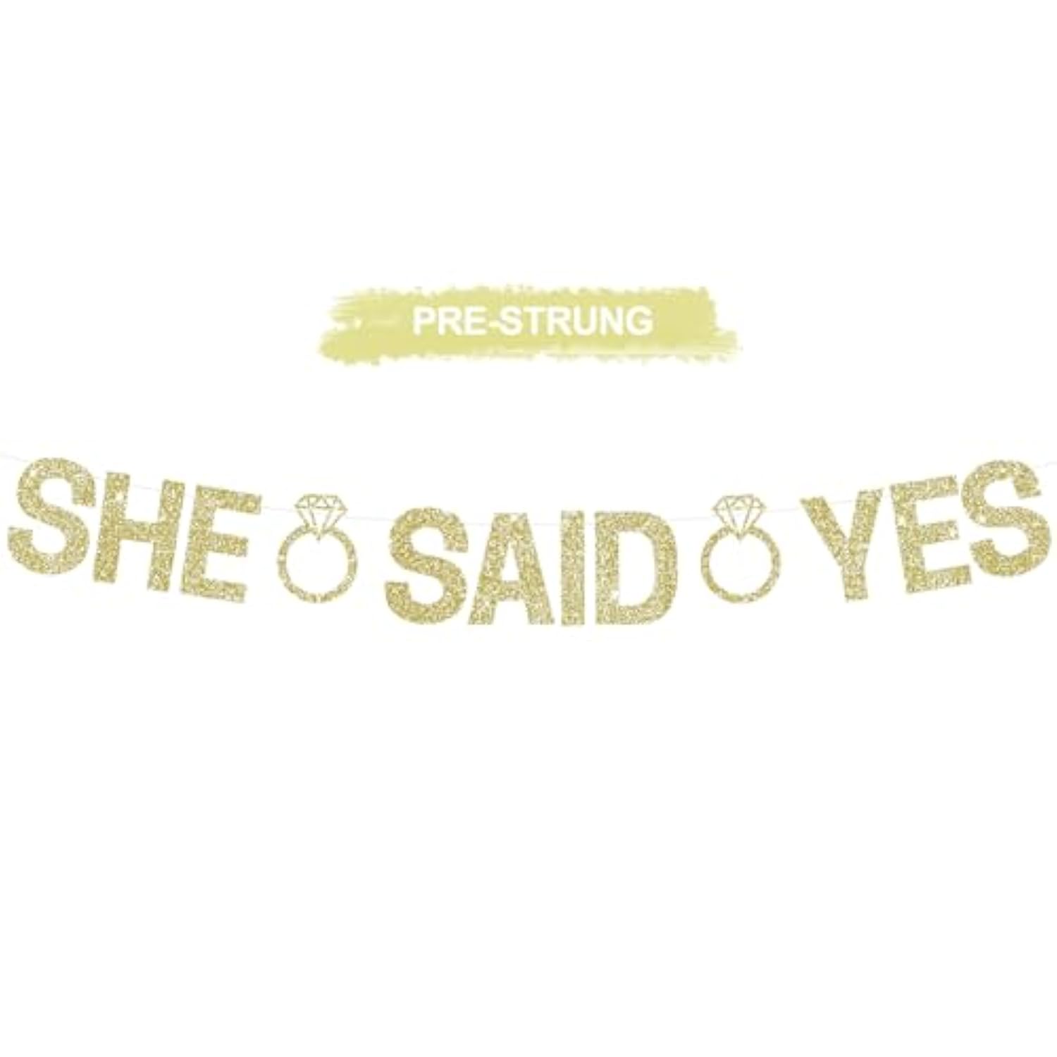 Glitter Champagne Gold She Said Yes Banner Pre-Strung Engagement Decorations Bridal Wedding Party Sign Garland Bachelorette Party Decor,No Diy