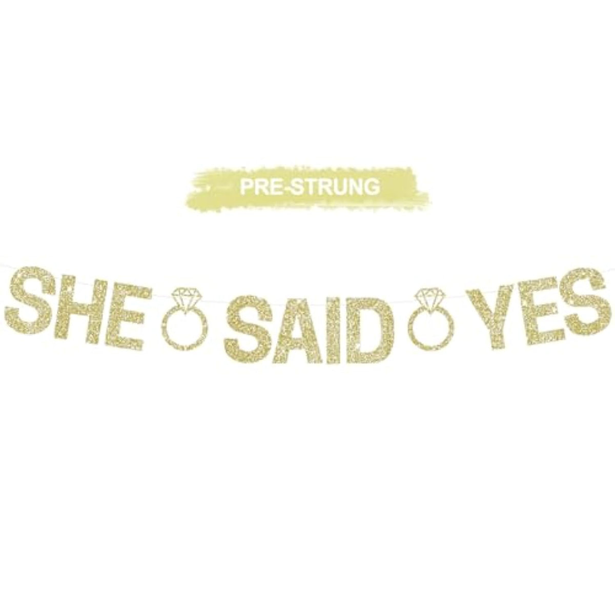 Glitter Champagne Gold She Said Yes Banner Pre-Strung Engagement Decorations Bridal Wedding Party Sign Garland Bachelorette Party Decor,No Diy