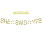 Glitter Champagne Gold She Said Yes Banner Pre-Strung Engagement Decorations Bridal Wedding Party Sign Garland Bachelorette Party Decor,No Diy