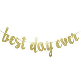 Best Day Ever Banner Hanging Garland For Wedding Decorations Bridal Shower Photo Prop Engagement Party Sign (Gold Glitter)
