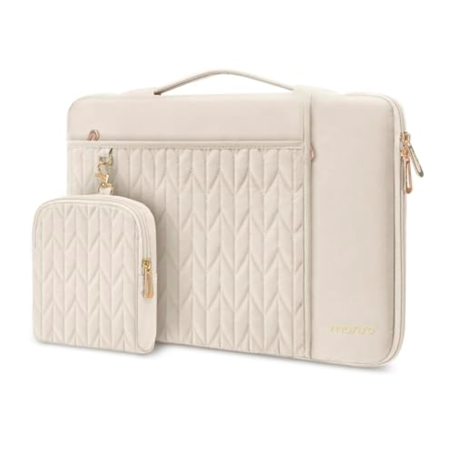 MOSISO 15-16 inch Laptop Sleeve Compatible with MacBook Pro 16 inch M4 M3 M2 M1, 15.6 inch Carrying Case Petal Quilted Bag with Horizontal&Vertical Pockets&Small Case&Handle&Belt, Sand