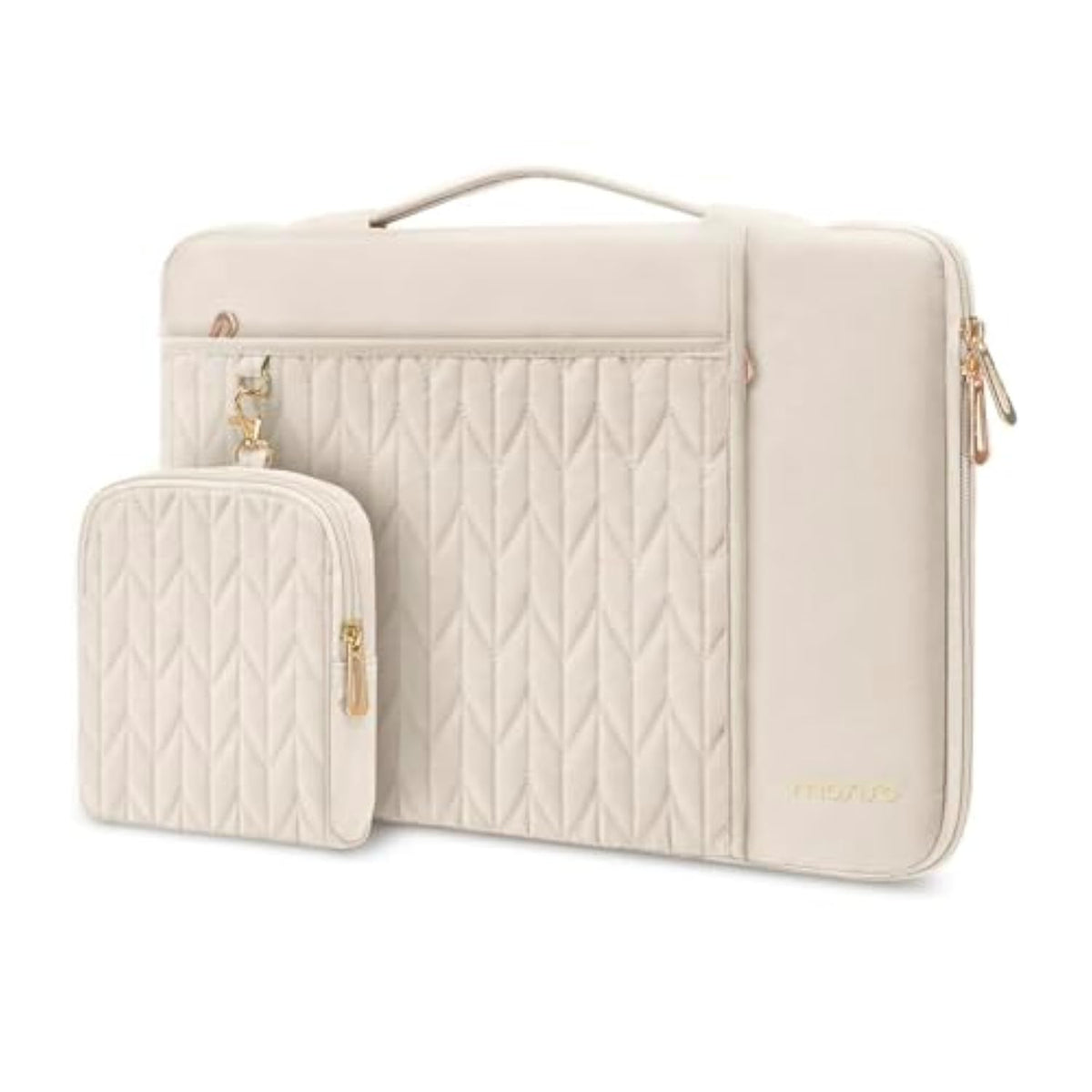 MOSISO 15-16 inch Laptop Sleeve Compatible with MacBook Pro 16 inch M4 M3 M2 M1, 15.6 inch Carrying Case Petal Quilted Bag with Horizontal&Vertical Pockets&Small Case&Handle&Belt, Sand