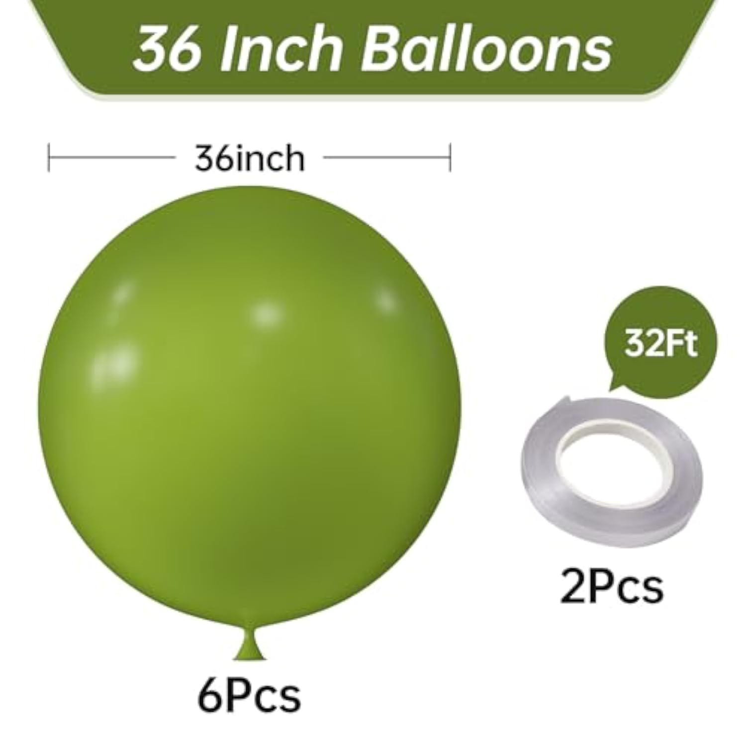 36 Inch Giant Retro Olive Green Balloons, 6 Pack Large Round Retro Olive Green Latex Balloons For Anniversary, Birthday, Christmas, Wedding, Baby Shower Party Decorations