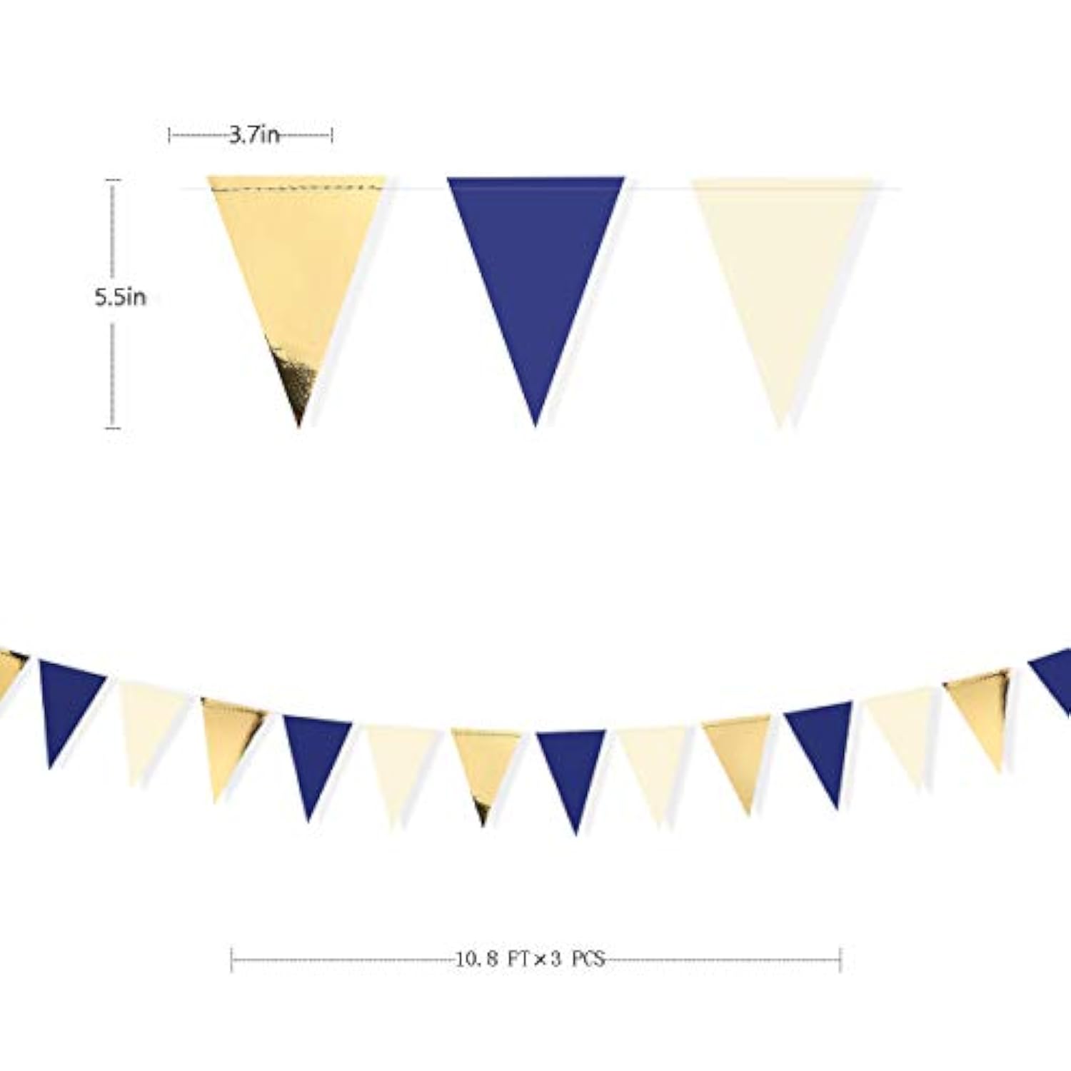 3 Set Navy Blue, Gold & Beige Pennant Banner for Graduation, Birthday  Wedding
