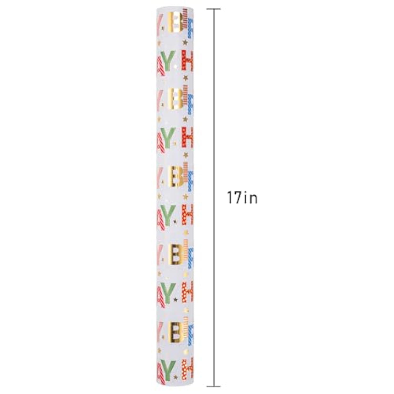 Colorful Happy Birthday Wrapping Paper – 17"x32.8' with Foil & Candles Design