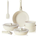 12 Pcs Pots And Pans Set, Nonstick Kitchen Induction Cookware Suit With Detachable Handle, Dishwasher Oven Safe, Milky White