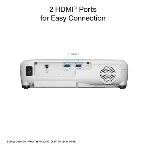 Epson EX3290 3-Chip 3LCD WXGA Projector 4000 lumens for both color and white brightness, 2x HDMI, Built-in Speaker