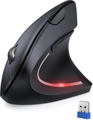 2.4G Ergonomic Mouse Vertical Wireless - 4800 Dpi Optical Carpal Tunnel Mouse Right Hand, 5 Adjustable Dpi, Quiet Clicks, 6 Buttons For Laptop, Desktop, Pc, Computer - Black