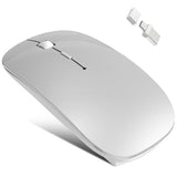 Bluetooth Wireless Mouse For Macbook Air Mac Pro Ipad Laptop Computer Pad Optical Rechargeable Slim Silent Dual Mode (2.4G Usb-C/Usb-A&Bluetooth 5.2/3.0) Mouse Jiggler For Computer Awakening - Silver
