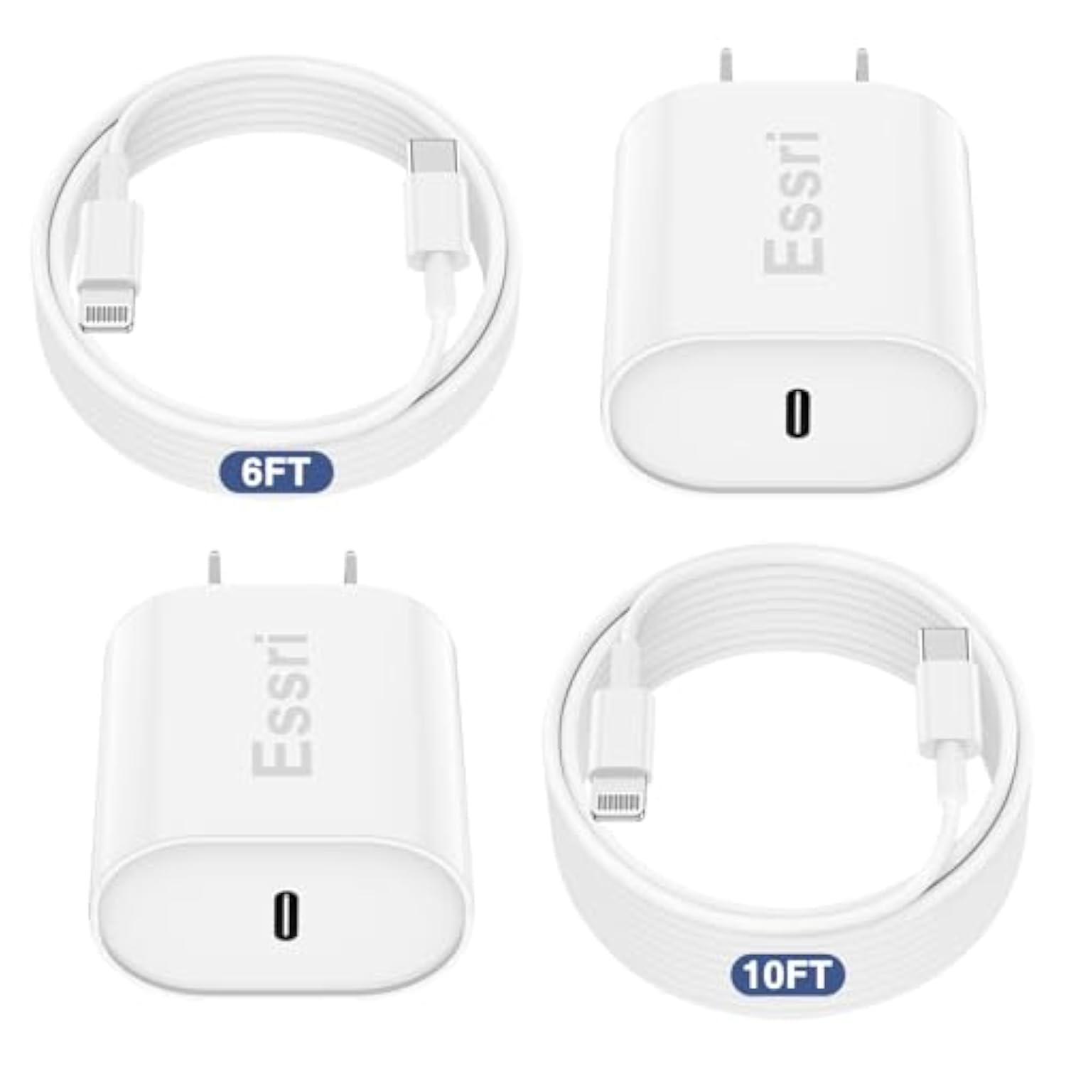 Fast Charger For Iphone 14 13 12 Charge Fast Charging, 2Pack 6Ft+10Ft Usb C To L Cable With 20W Usb C For I Phone Charger Block, Compatible With Iphone 14 13 12 Pro/14 Plus/13 Pro Max - White