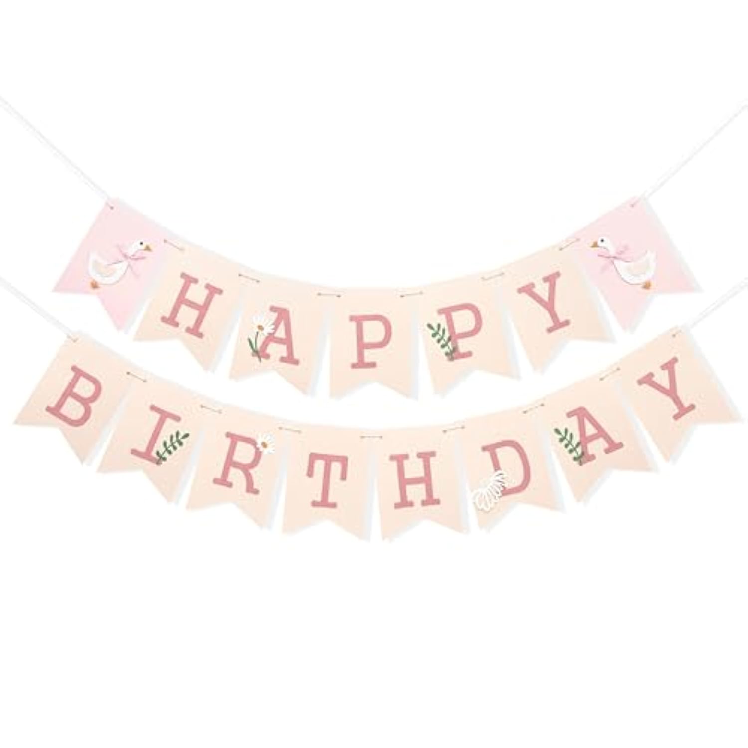 Goose Happy Birthday Banner - Sweet Pink Birthday Party Decorations,One Funny Goose Banner Photo Props,Daisy Leaf Lawn Party Garland,Happy Cake Smash Wall Hanging Decoration