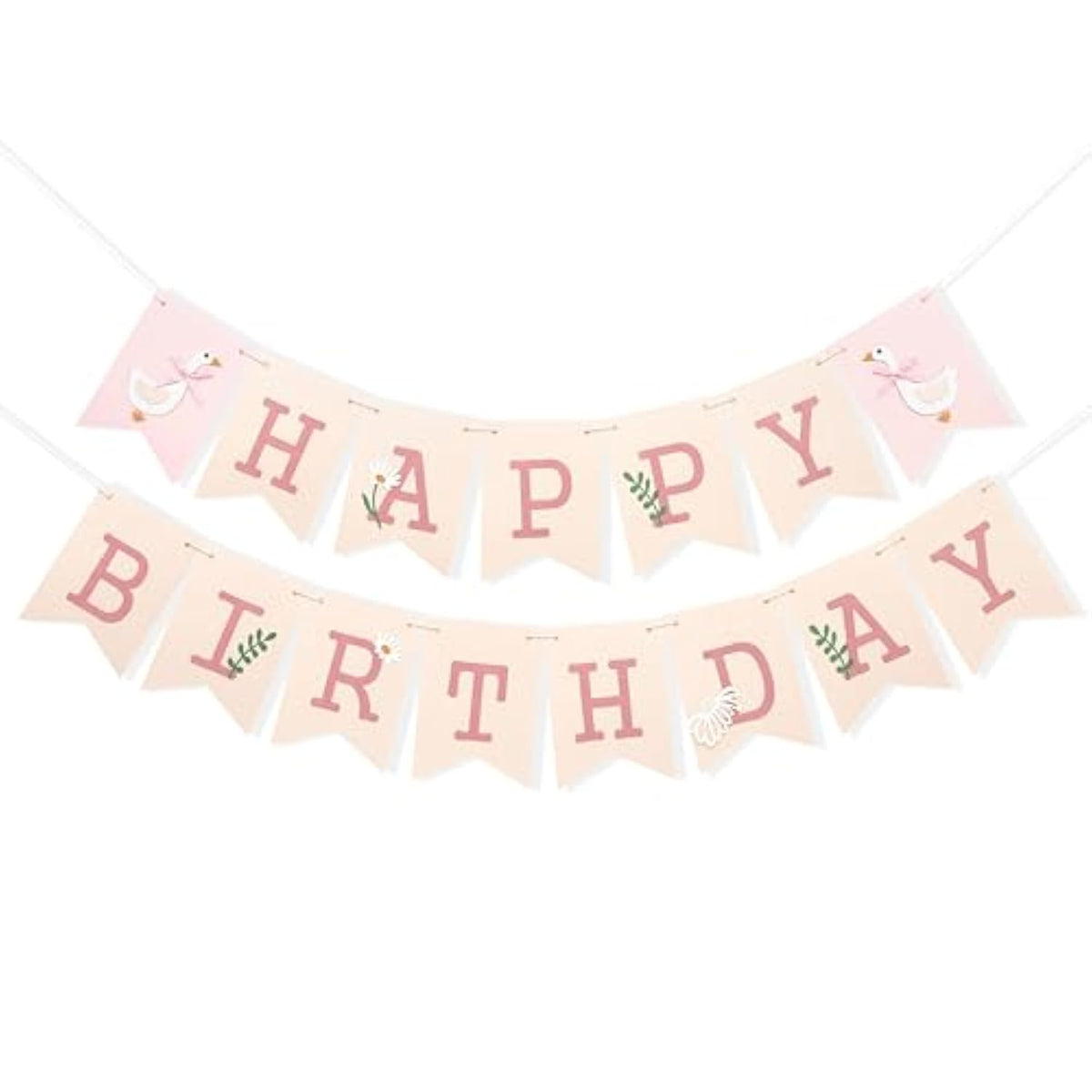 Goose Happy Birthday Banner - Sweet Pink Birthday Party Decorations,One Funny Goose Banner Photo Props,Daisy Leaf Lawn Party Garland,Happy Cake Smash Wall Hanging Decoration