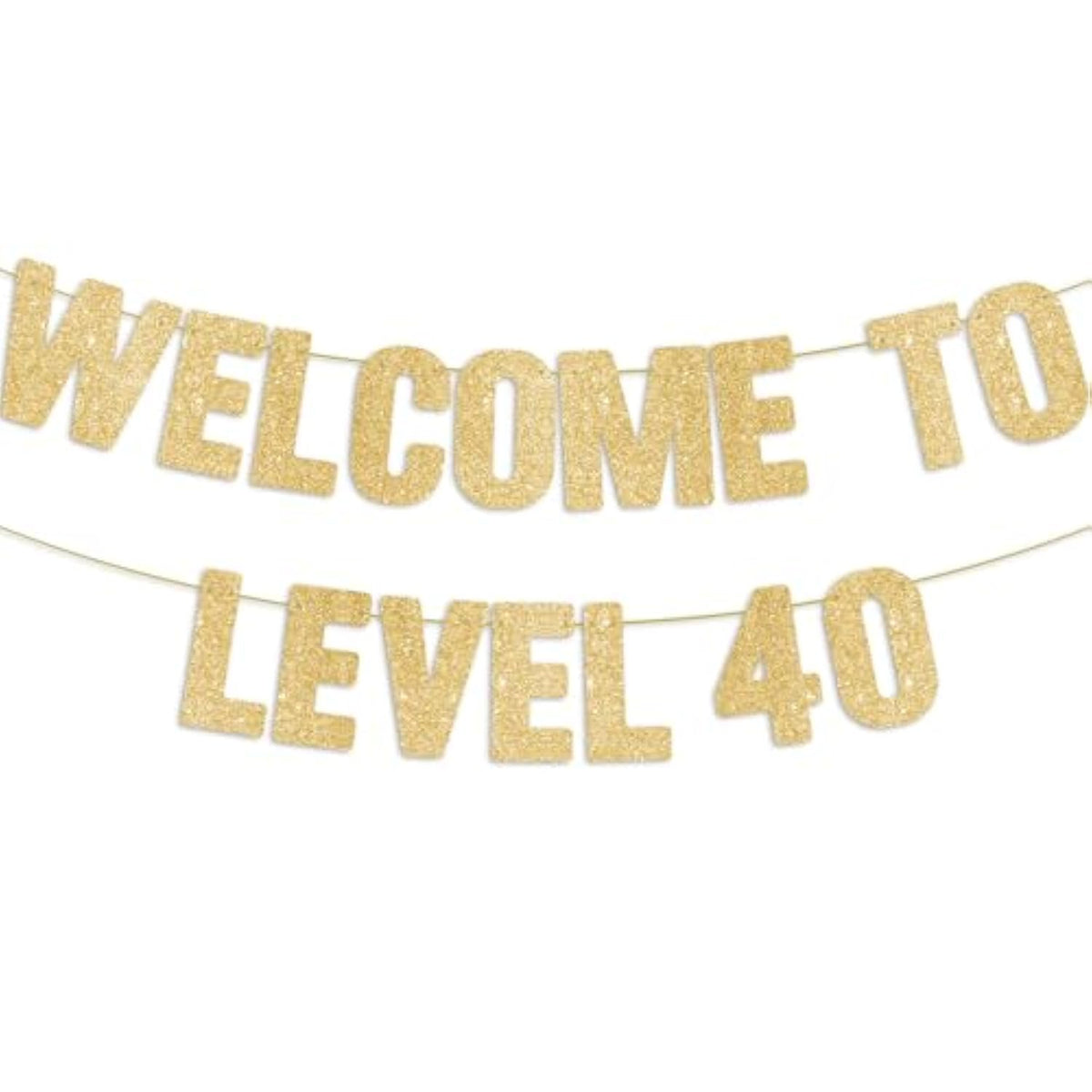 Happy 40Th Birthday Decorations For Men, Pre-Strung Welcome To Level 40 Gold Glitter Banner, 40 Year Old Party Sign For Women