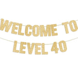 Happy 40Th Birthday Decorations For Men, Pre-Strung Welcome To Level 40 Gold Glitter Banner, 40 Year Old Party Sign For Women