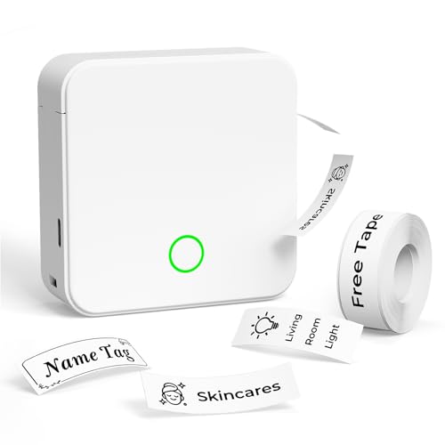 Label Maker Machine With Tape P0 Rechargeable Bluetooth Mini Label Printer Portable Small Thermal Labeling Machine Easy To Use For Home Office School Organization Battery Included White