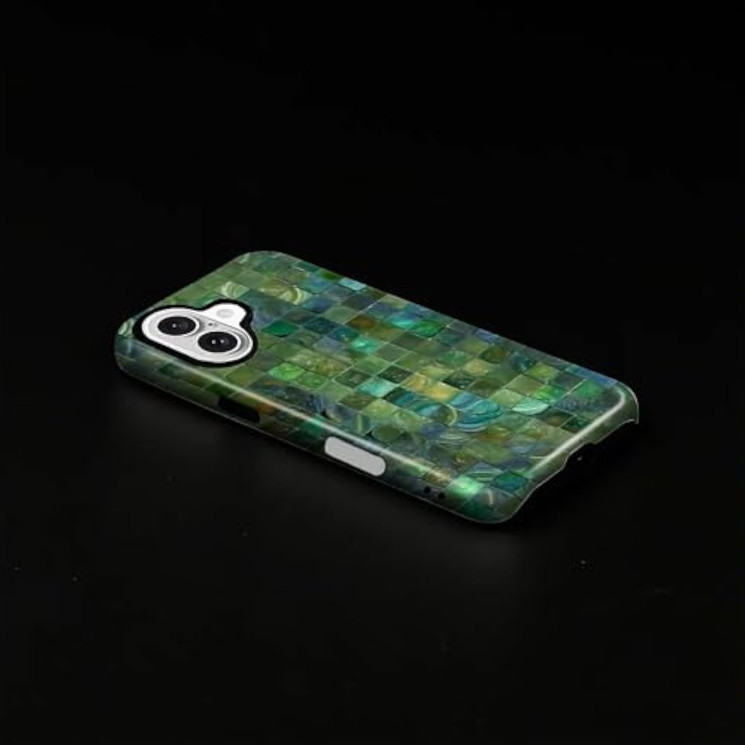 Case For Iphone 16 Case,Green Toned Glass Mosaic Patten Design - Hybrid Dual Protection Silicone + Hard Pc Shockproof Full Body Cover Slim Anti-Scratch Protective Case For Men Women