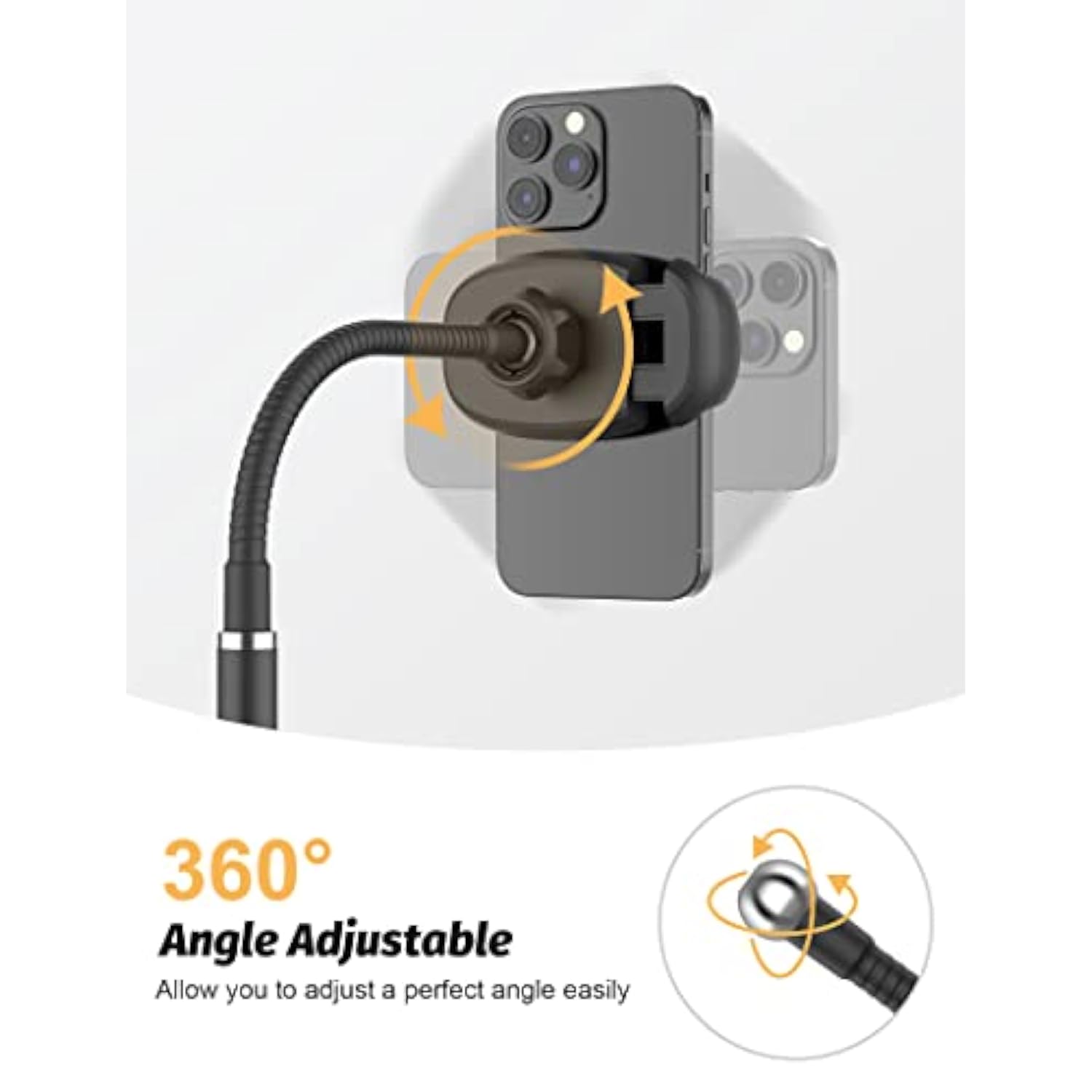 Cell Phone Stand, Adjustable Height & Angle Gooseneck Stand For Desk Flexible Arm Universal Holder, Aluminum Alloy Desktop Recording Compatible With 3.5"7" Device (Black)