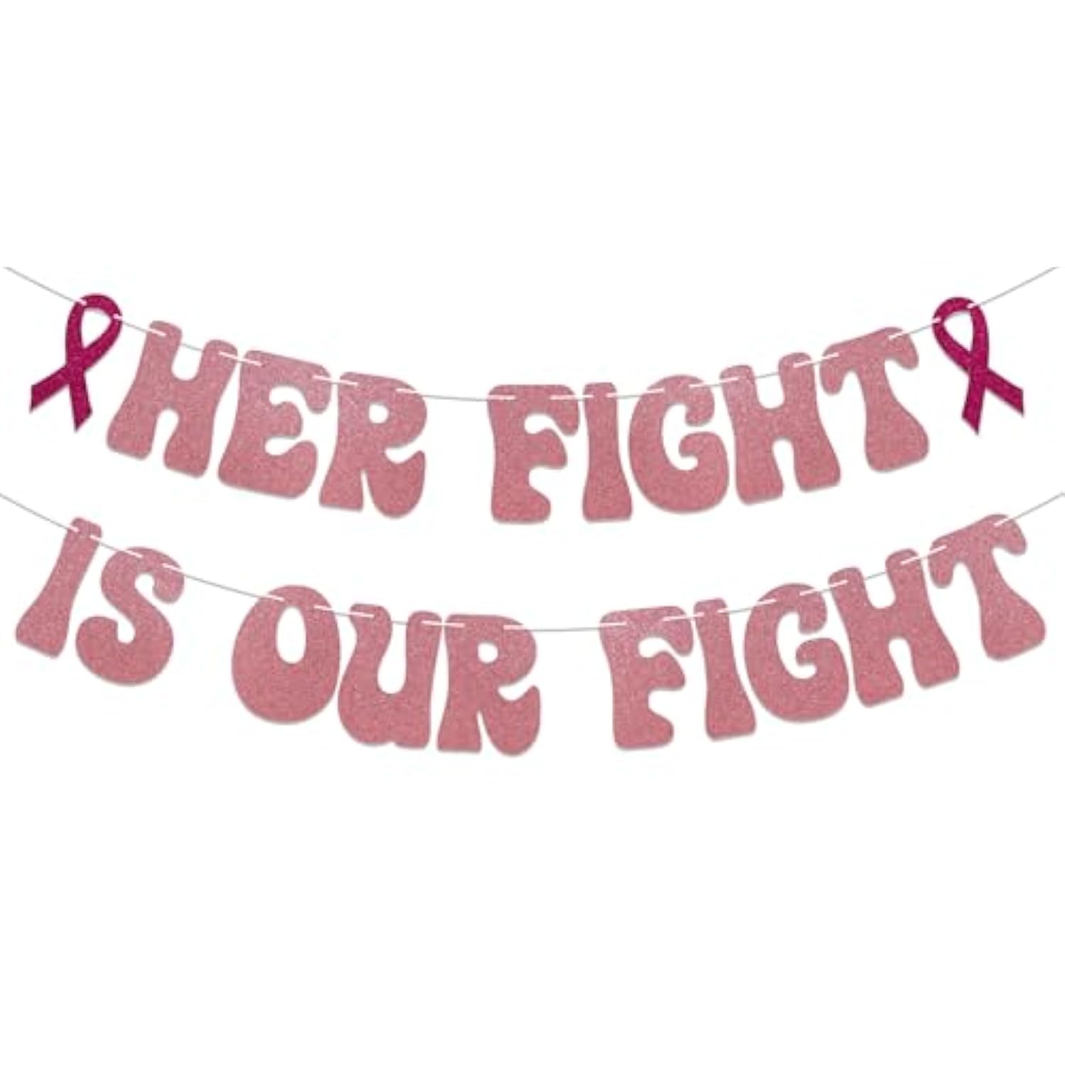 Her Fight Is Our Fight Banner - Breast Cancer Awareness Party Decorations, Cancer Free Banner, Peace Out Chemo Decorations, The Breast Cancer Awareness Month Decorations Rose Gold Glitter
