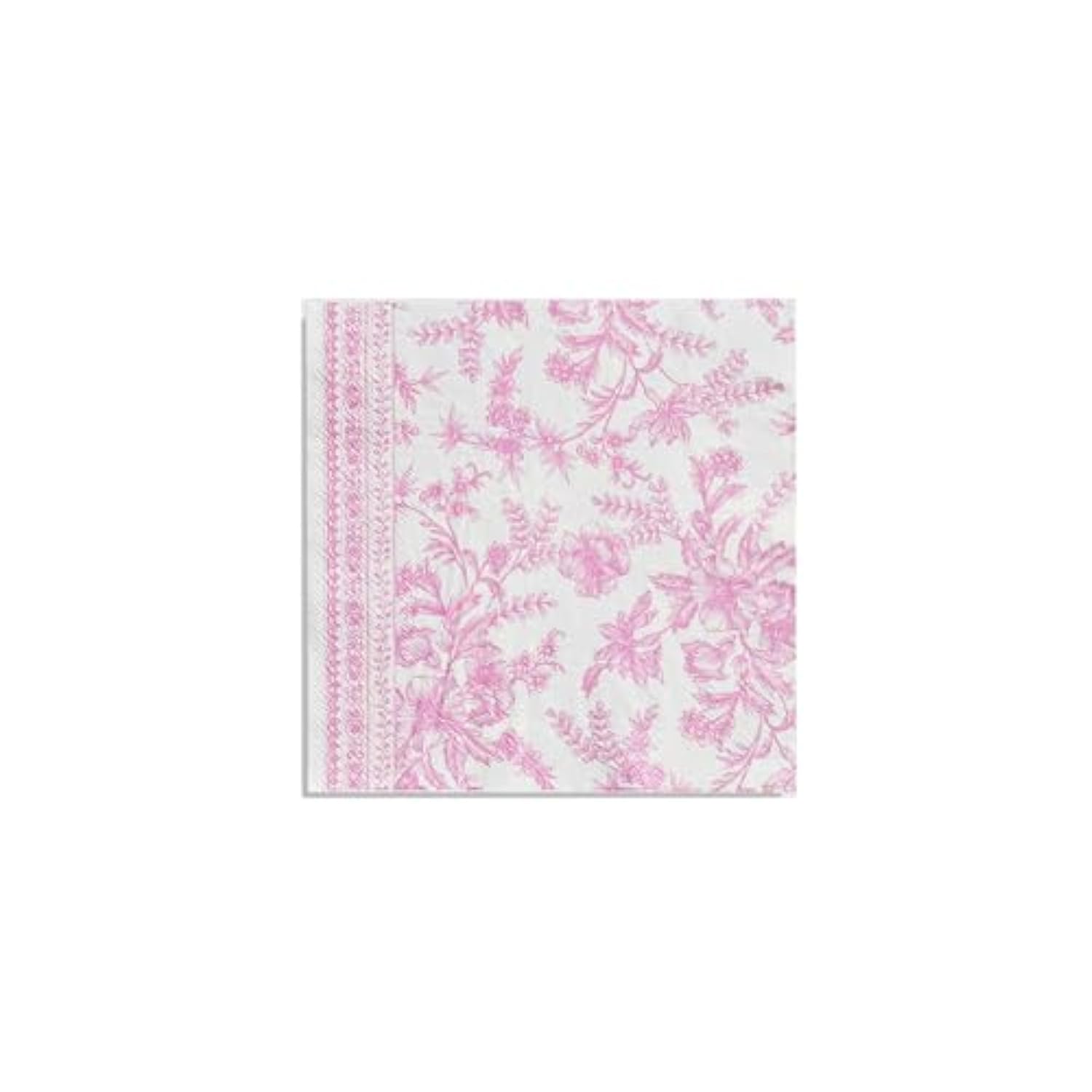 Pink Toile Dinner Napkins | Cute Napkins In Bright Pink And White Toile, Set Of 25, Perfect For Bridal, Baby, Garden, Or Birthday Party | Disposable | 6.5 Inches
