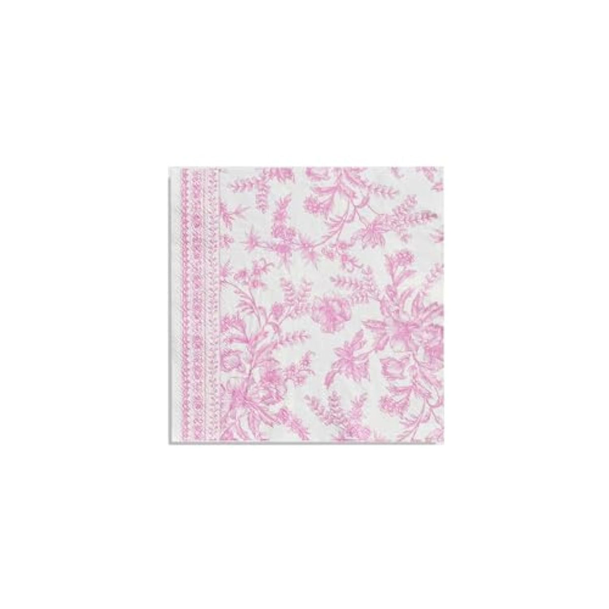 Pink Toile Dinner Napkins | Cute Napkins In Bright Pink And White Toile, Set Of 25, Perfect For Bridal, Baby, Garden, Or Birthday Party | Disposable | 6.5 Inches