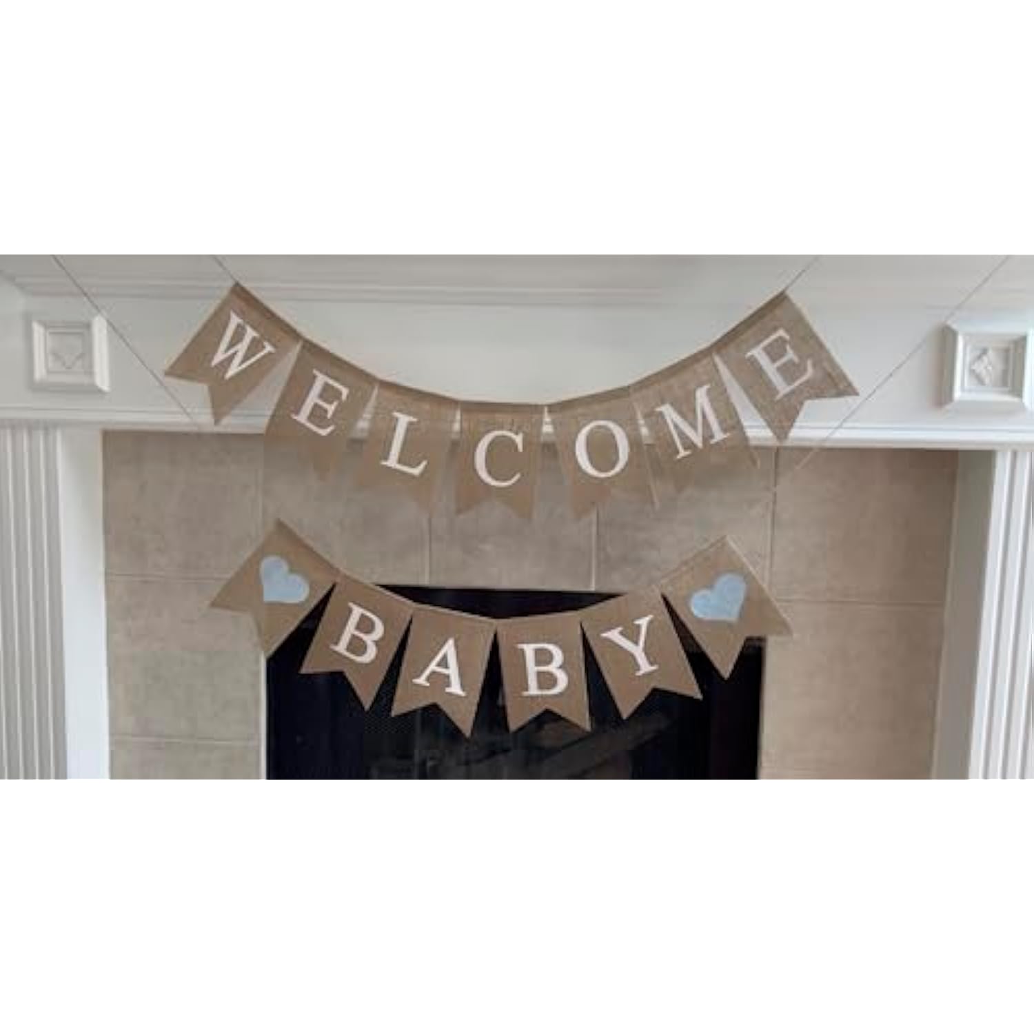 Welcome Baby Burlap Banner For Baby Shower Decorations And Gender Reveal Party (Light Blue Hearts)