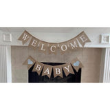 Welcome Baby Burlap Banner For Baby Shower Decorations And Gender Reveal Party (Light Blue Hearts)