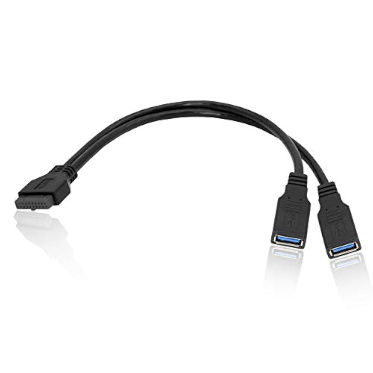 2 Port Usb 3.0 A To 20 Pin Header Motherboard Cable, Y Splitter Cable Dual Port Usb 3.0 A To 20 Pin Female Motherboard Header Adapter 25Cm - Black