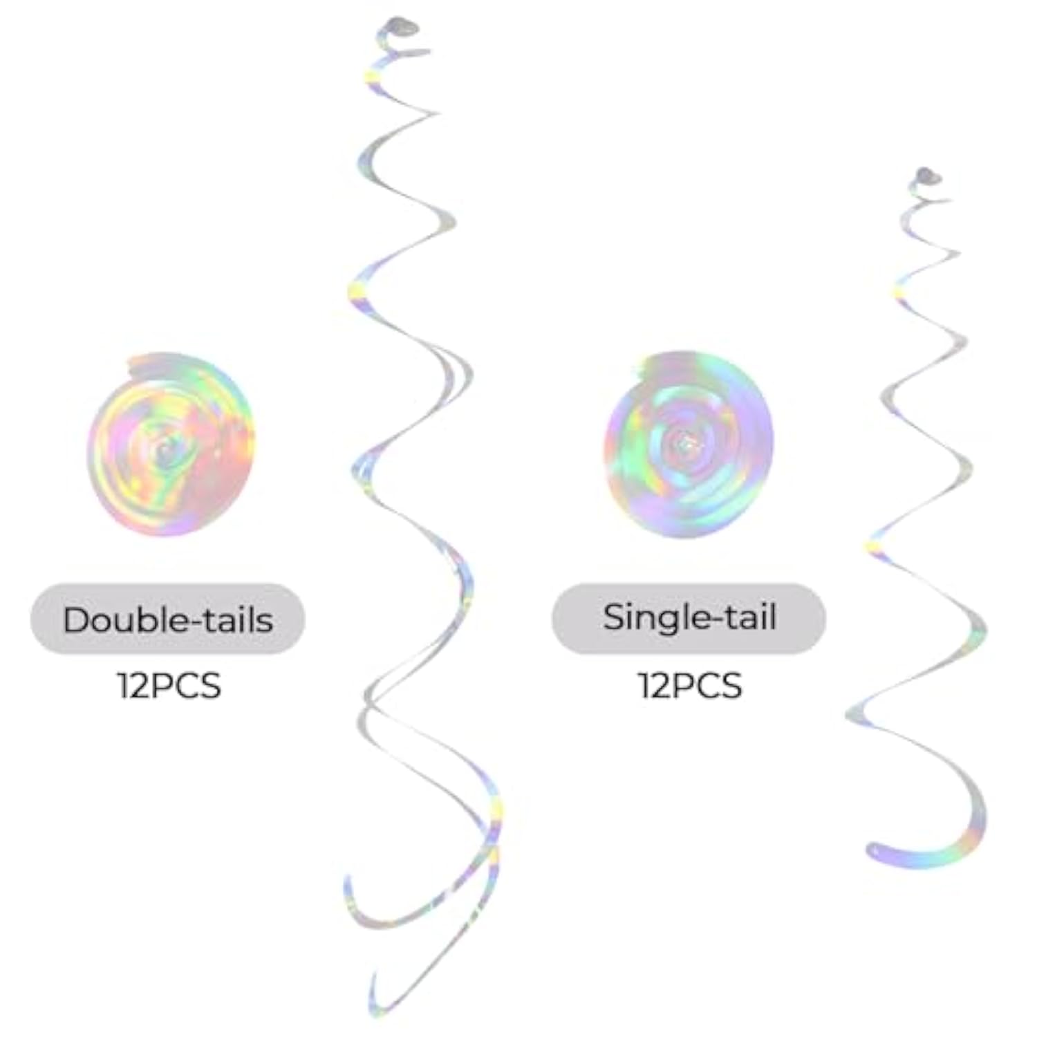 24 Pcs Iridescent Hanging Swirl, Shinny Holographic Ceiling Decorations, Plastic Streamer Party Decorations With Double-Swirls And Single-Swirls For Birthday Decorations, Wedding, Baby Shower