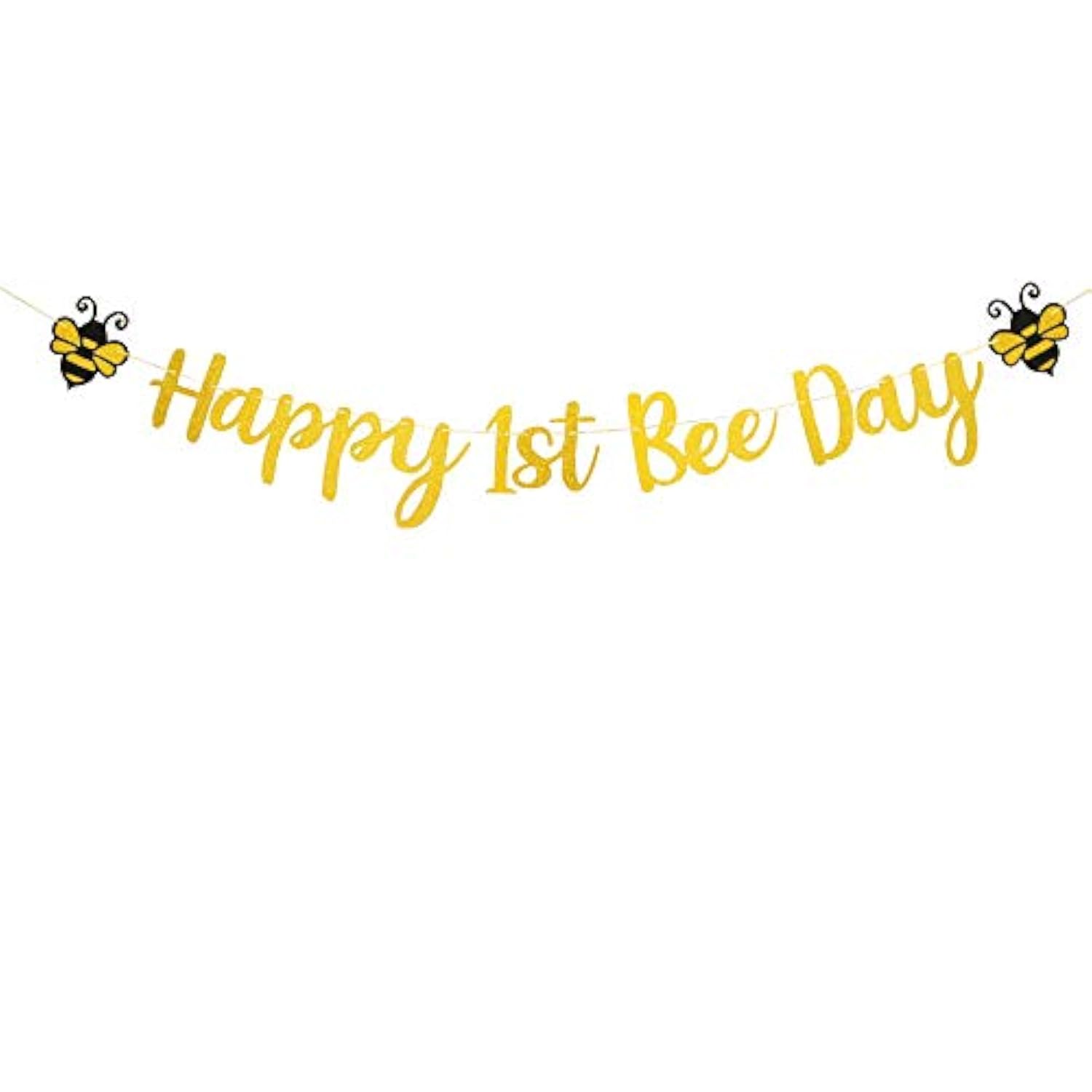 Happy 1St Bee Day Banner,Glitter Gold 1St Birthday Themed Party,One High Chair Sign Boy Girl First Birthday Party Decorations.
