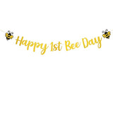 Happy 1St Bee Day Banner,Glitter Gold 1St Birthday Themed Party,One High Chair Sign Boy Girl First Birthday Party Decorations.